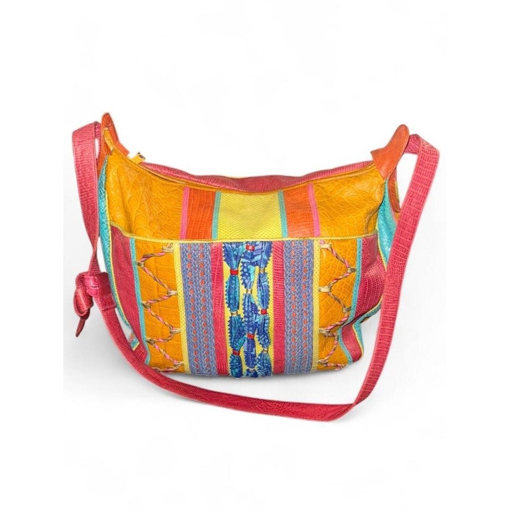 Vintage Sharif 80s 90s Multicolor Patchwork Leather Shoulder Bag Made in USA